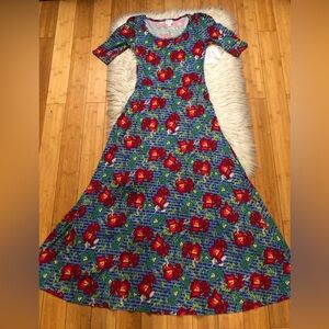 Lularoe Ana Floral Patterned Short Sleeves Blue Red Multicolor Maxi Dress S NWT